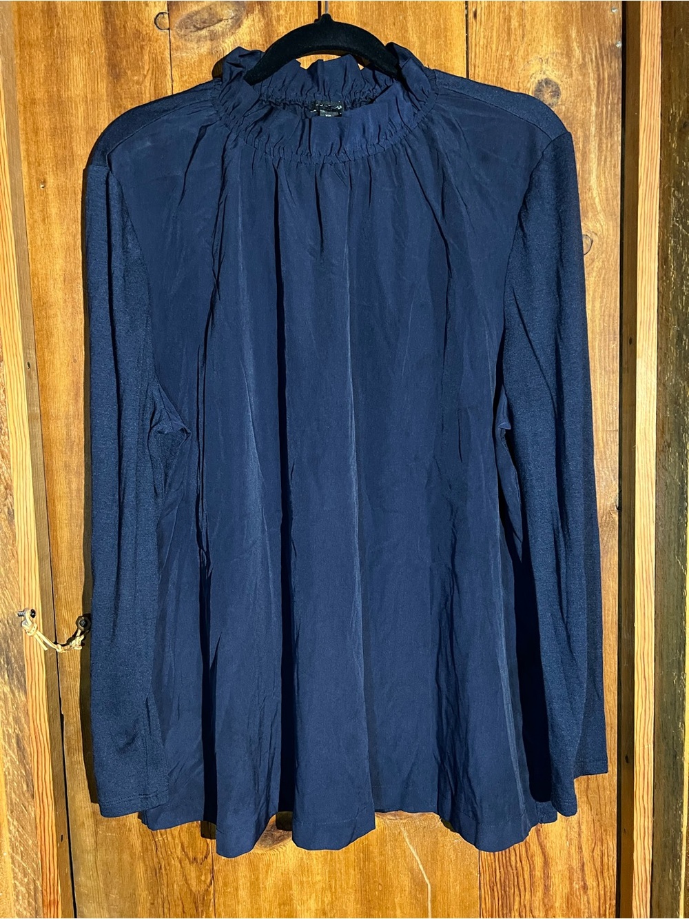 Ann Taylor Black Ruffle-Neck Long Sleeve Top
